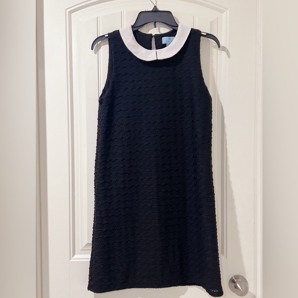 CeCe Black Textured Mini Dress with White Collar sleeveless size S